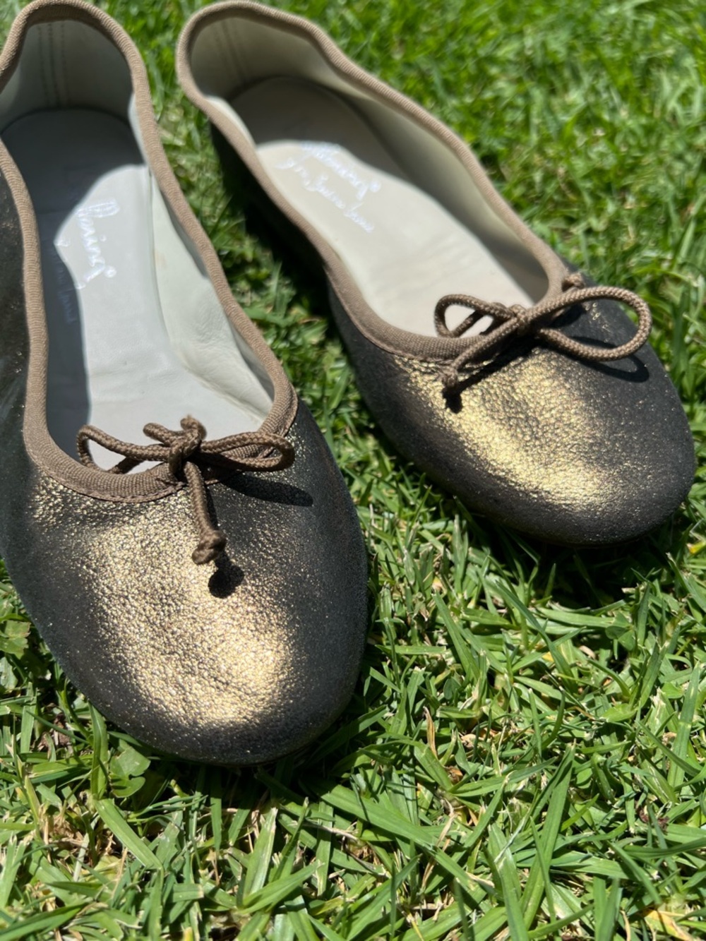 Bagllerina foldable Metallic Bronze Ballet Flats with Bow